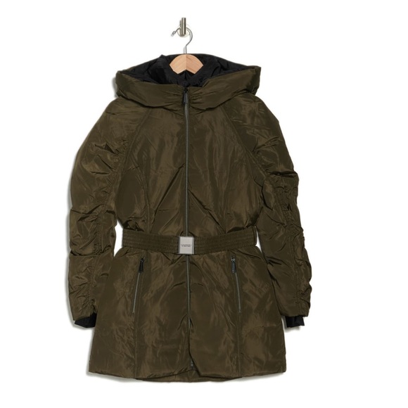 Laundry by Shelli Segal Hooded Belted Parka Jacket In MilitGry -Military Color - Picture 4 of 16